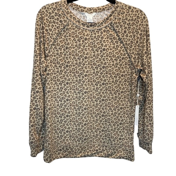 Caslon Cozy Floral Knit Top in Tan Brown Multi Cheetah Print XS New - Picture 1 of 7